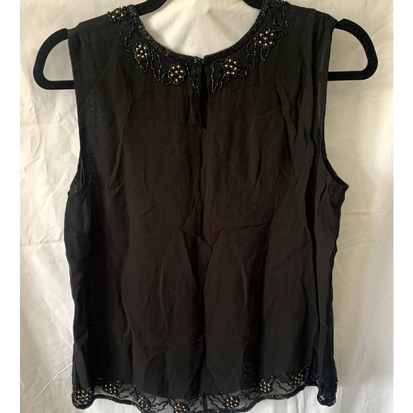 Conrad C Collection Black Blouse Sleeveless Shirt with Beaded Detail Size 8 - Picture 2 of 6